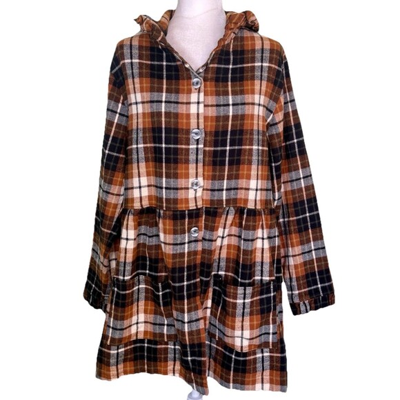 Farmhouse Frocks Button Down Flannel Shacket Oversized Jacket Made By Amish XL - Picture 1 of 7